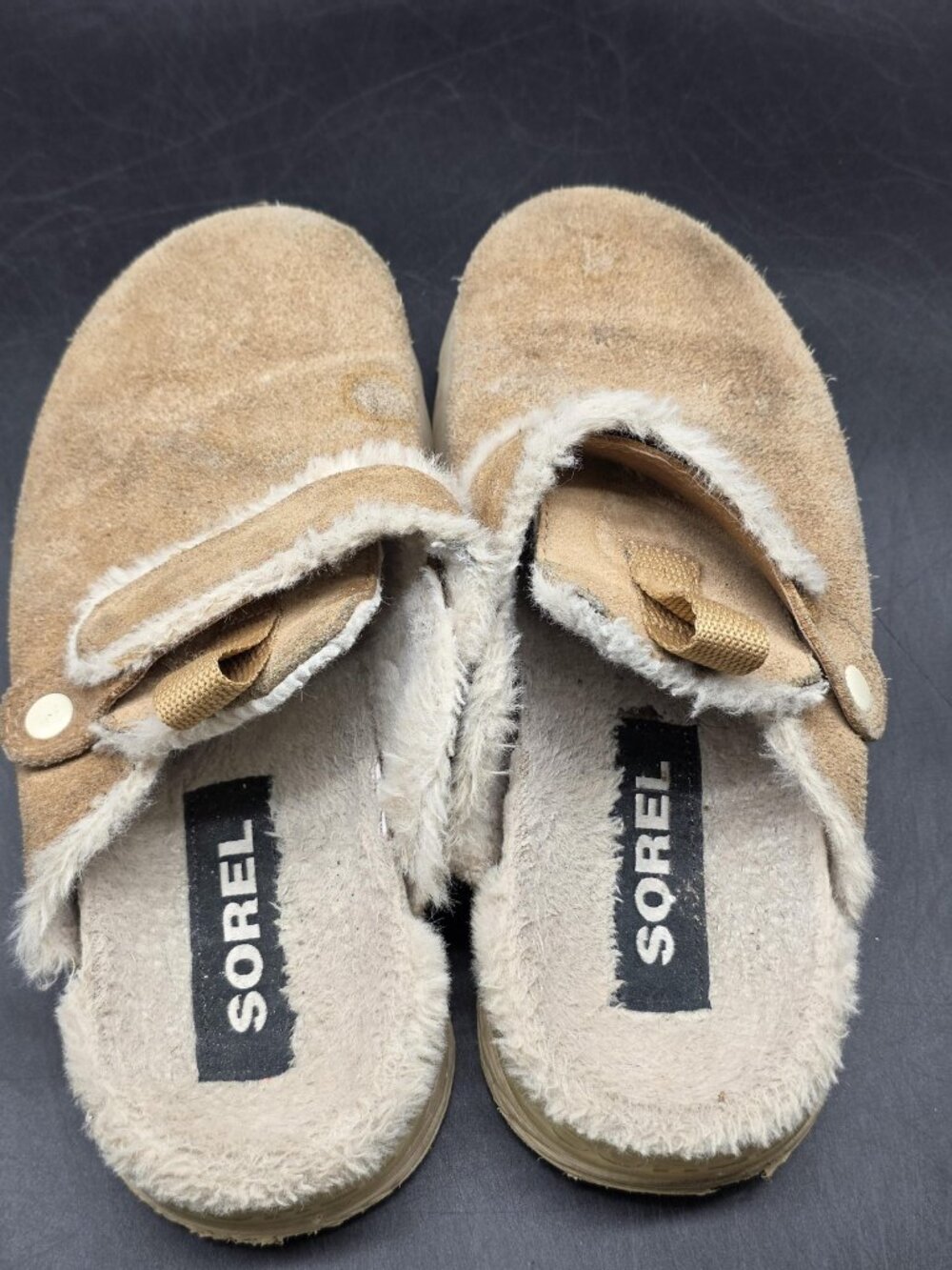 Sorel Slippers Shoes Womens Size 7.5 Beige Viibe Suede Faux Fur Mule House - Picture 6 of 12